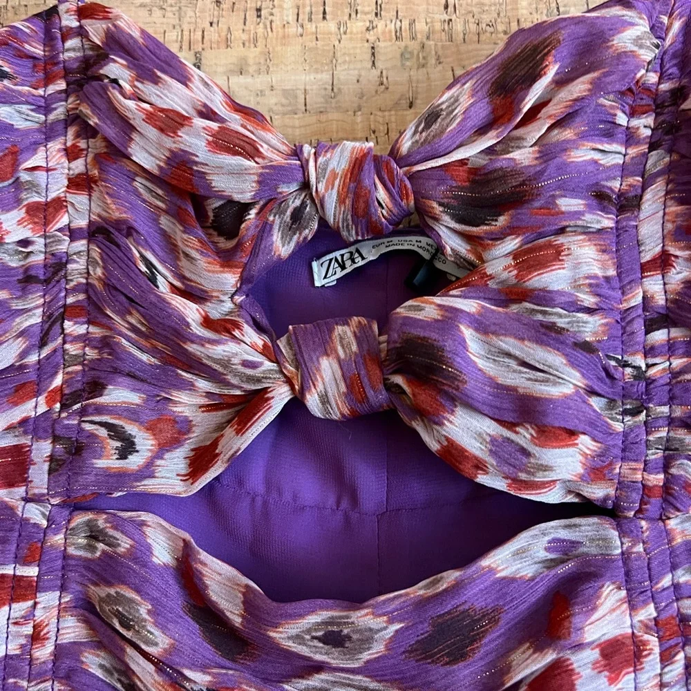 Zara Multicolor Purple Chiffon Ruched Cutout
Strappy Mini Dress - Picture 9 of 10